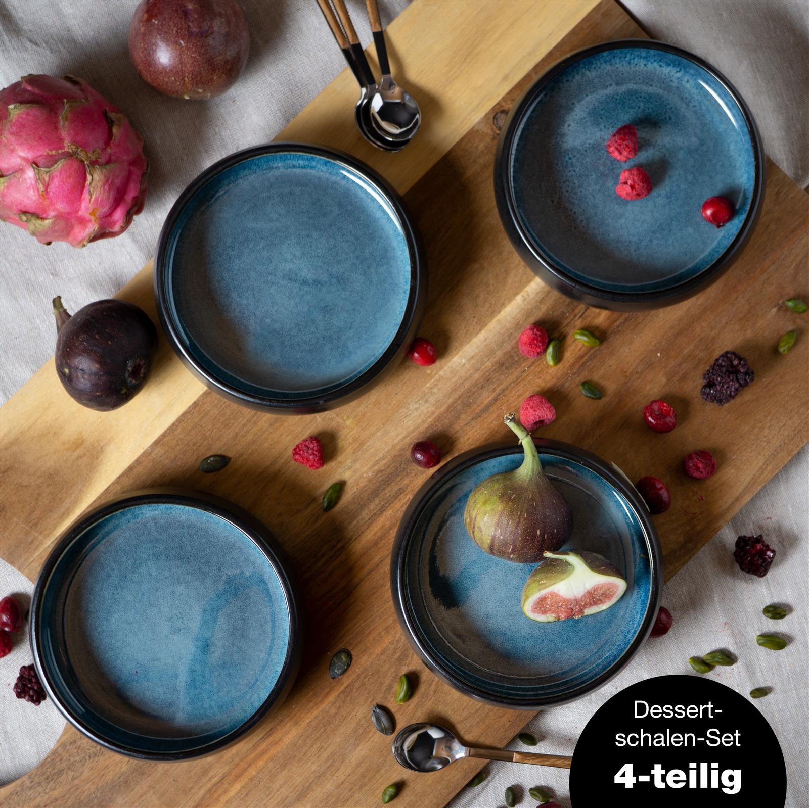 SOLID 4x Dessert Schale blau Geschirr Set Reaktiv