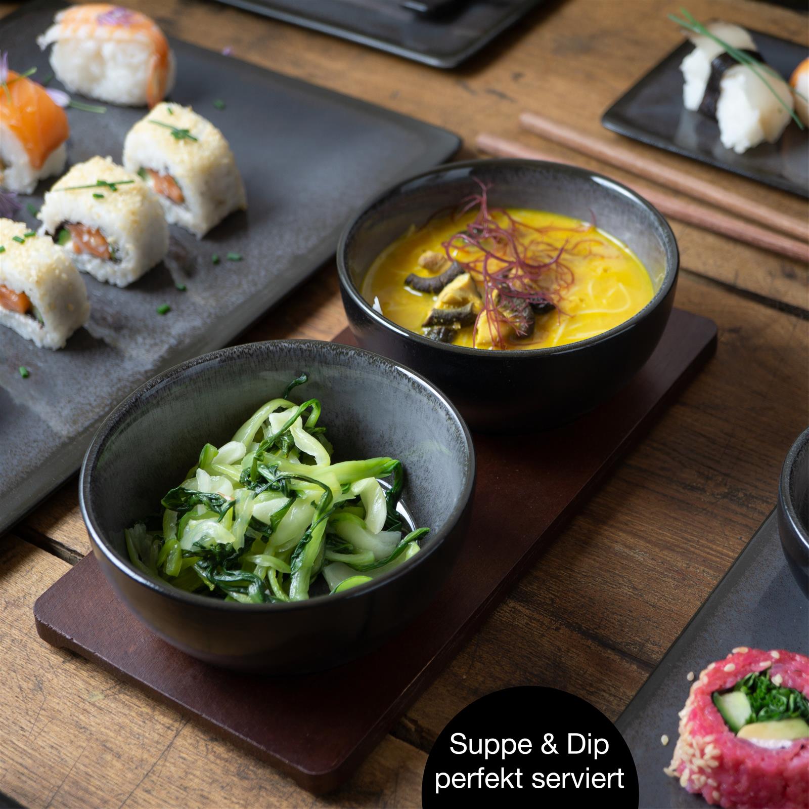VIDA 29tlg Sushi Teller anthrazit Asia Geschirr Set