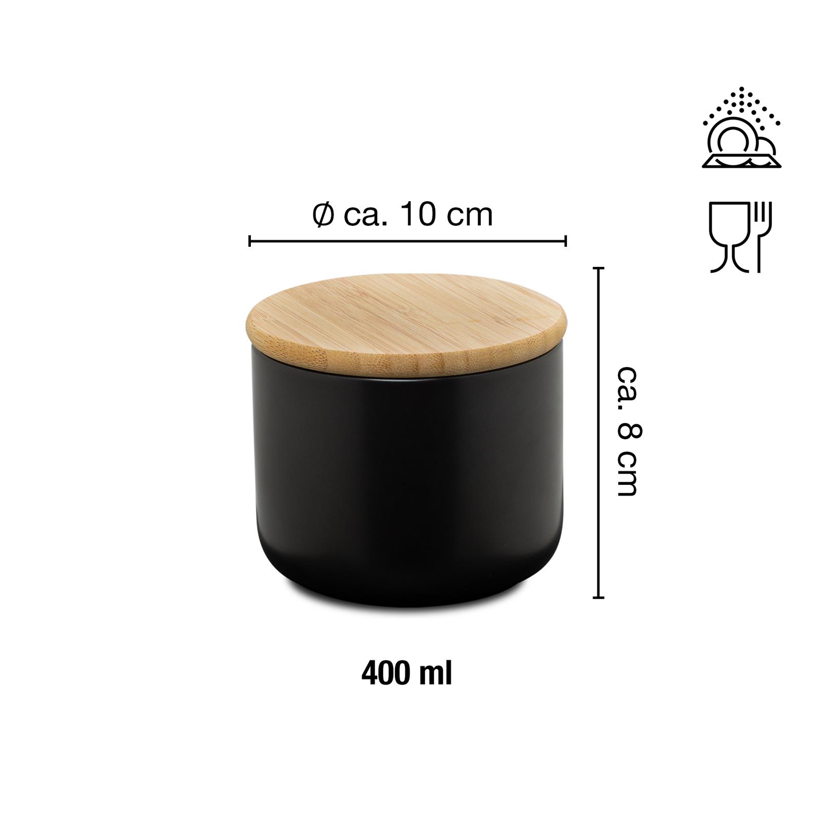 Keramik Aufbewahrungsbecher klein mit Bambusdeckel schwarz