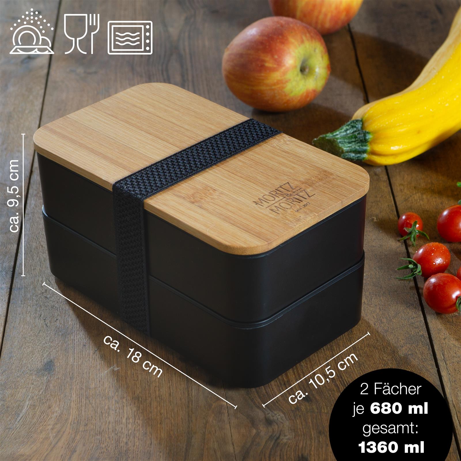 Bento Box schwarz – Brotdose mit Fächern