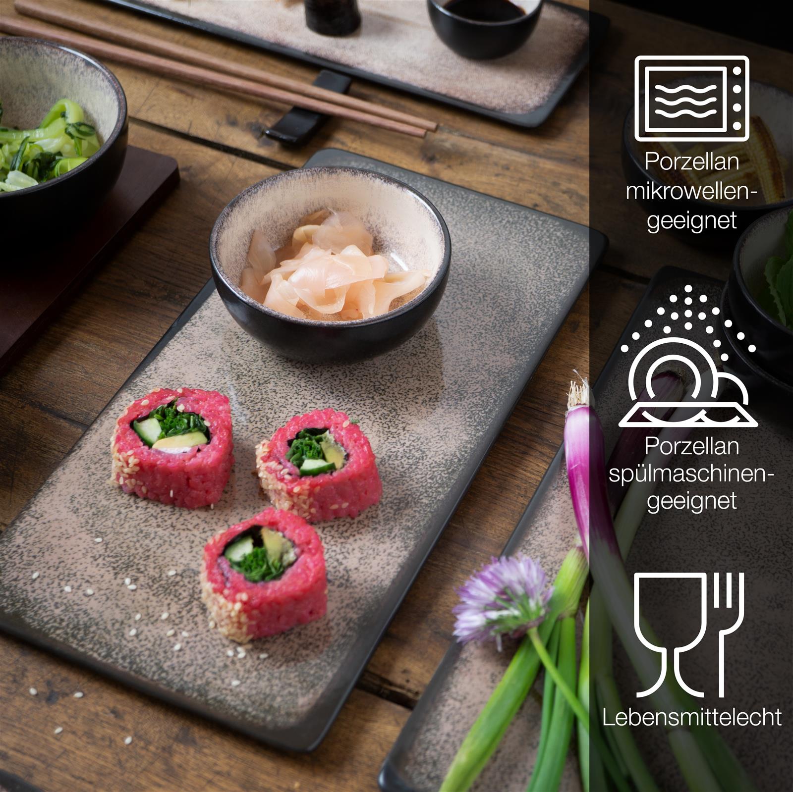 VIDA 29tlg Sushi Teller beige Asia Geschirr Set