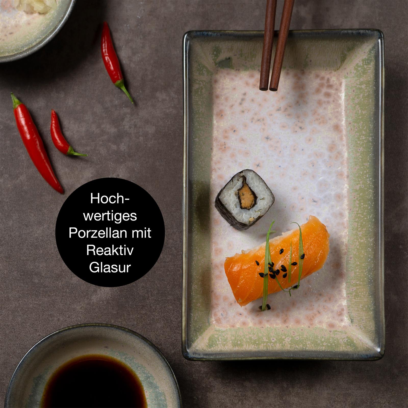 4x Sushi Teller Lila-grün Asia Geschirr Set Reaktiv