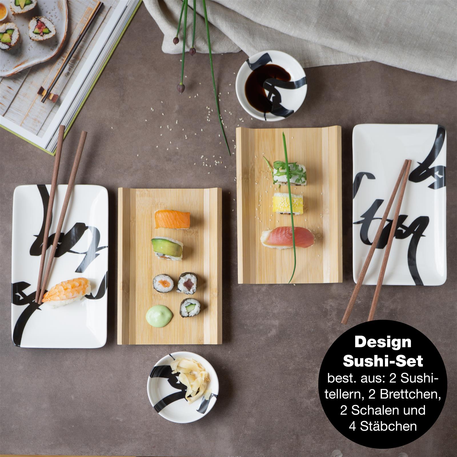 Sushi Set 10tlg Pinselschrift schwarz