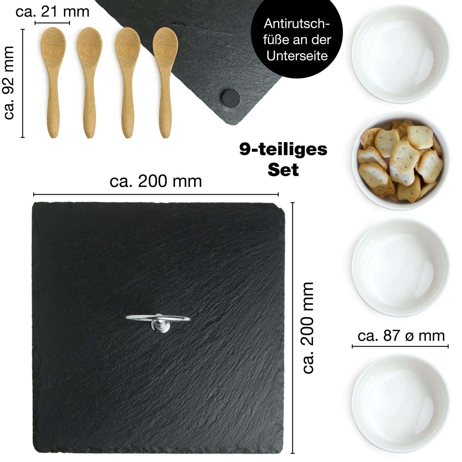 Schieferset Cardamon – Schieferplatte mit 4 runden Schalen