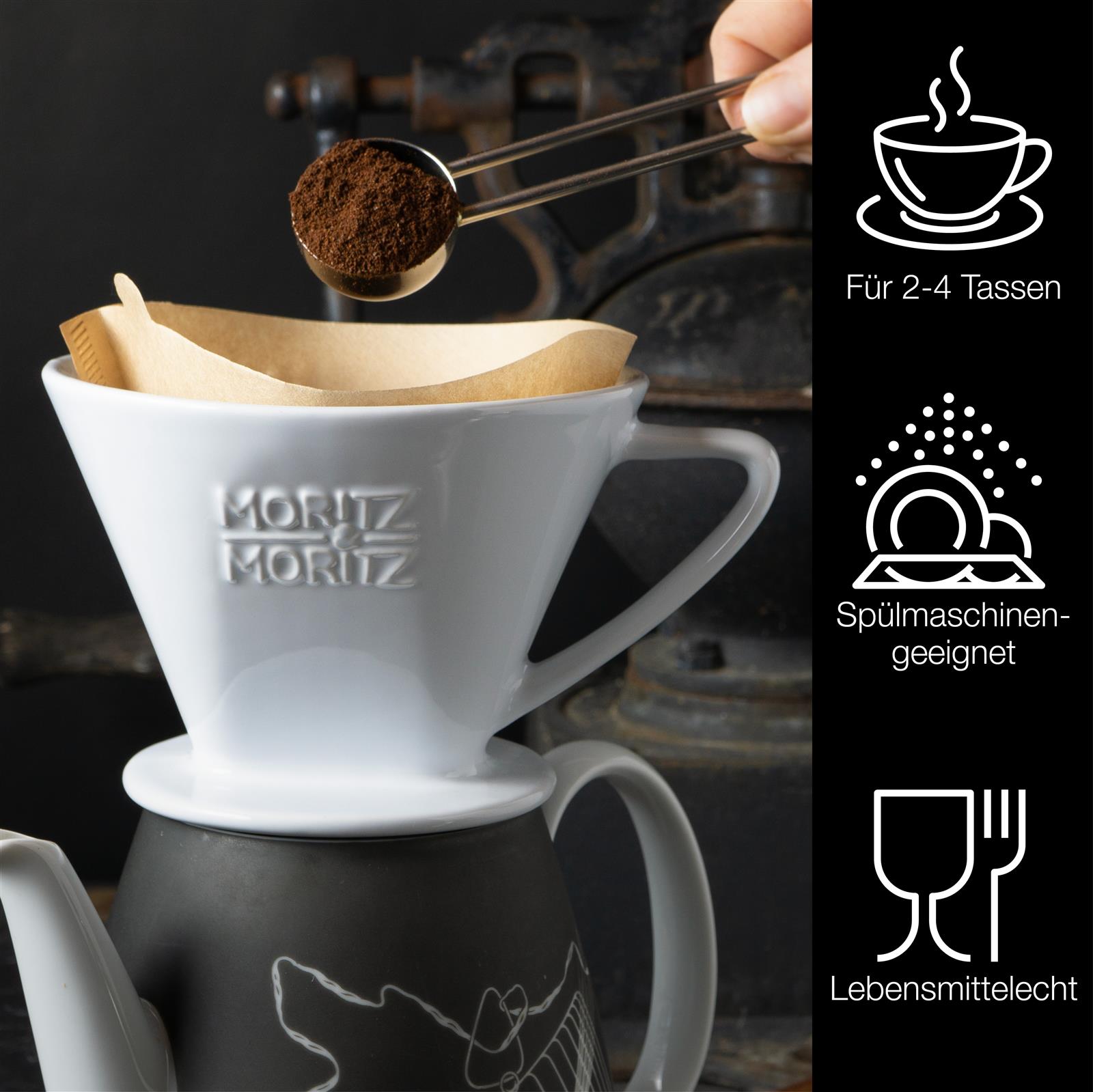 Kaffeefilter Größe 4 weiß für Kaffeekannen inkl. 10 Kaffeefilter und Löffel