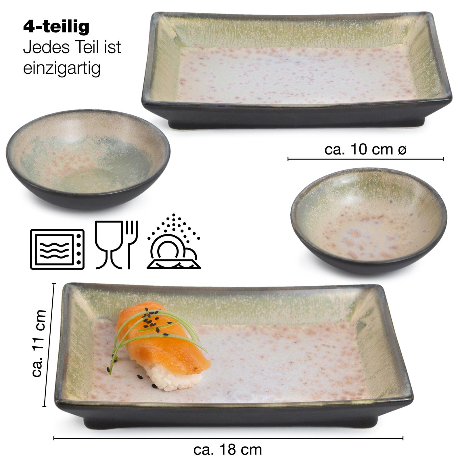 4x Sushi Teller Lila-grün Asia Geschirr Set Reaktiv