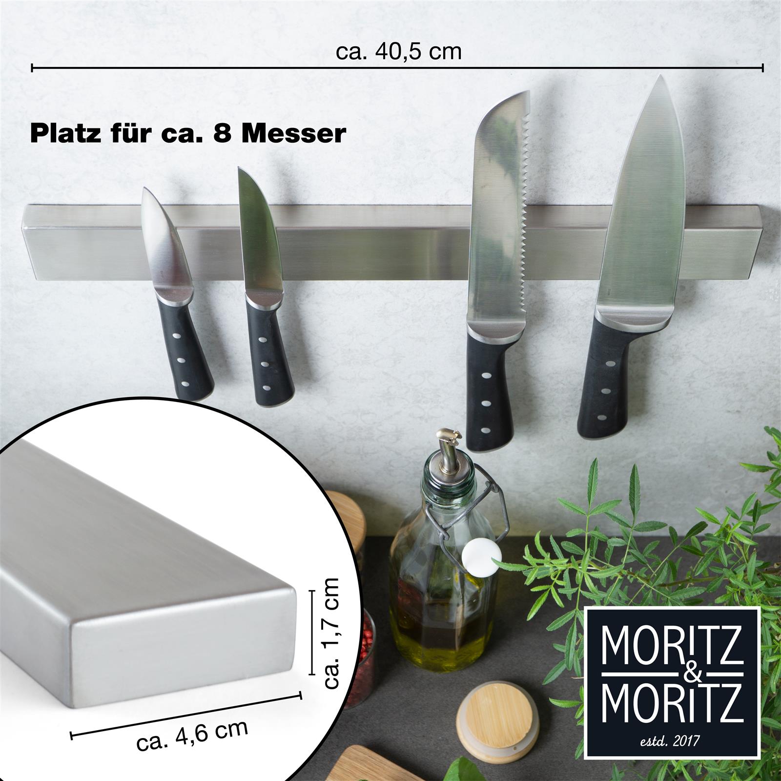 Magnetleiste für Messer Universal–Schiene – Edelstahl 40 cm