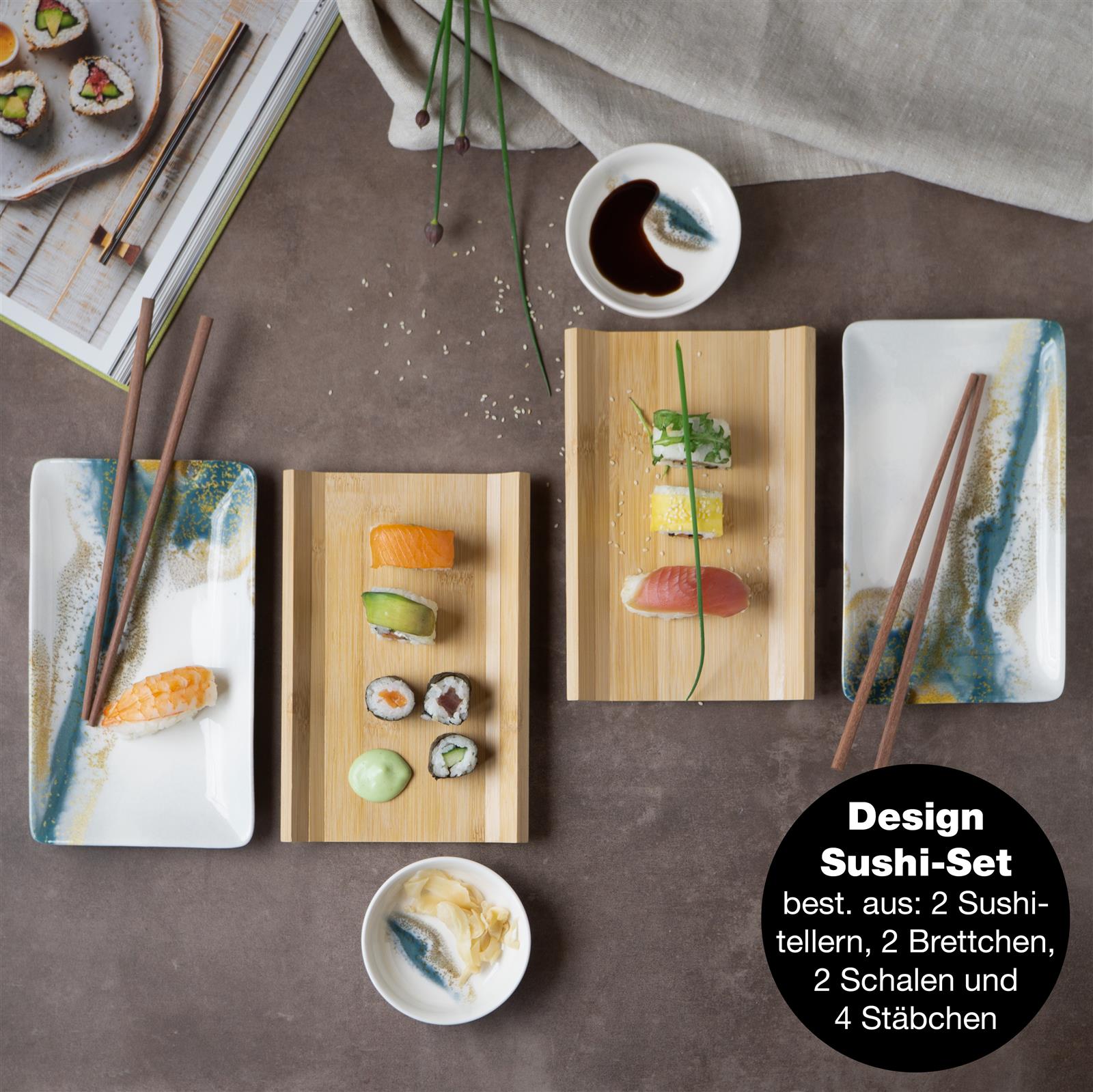 Sushi Set 10tlg Marmor grün / gold