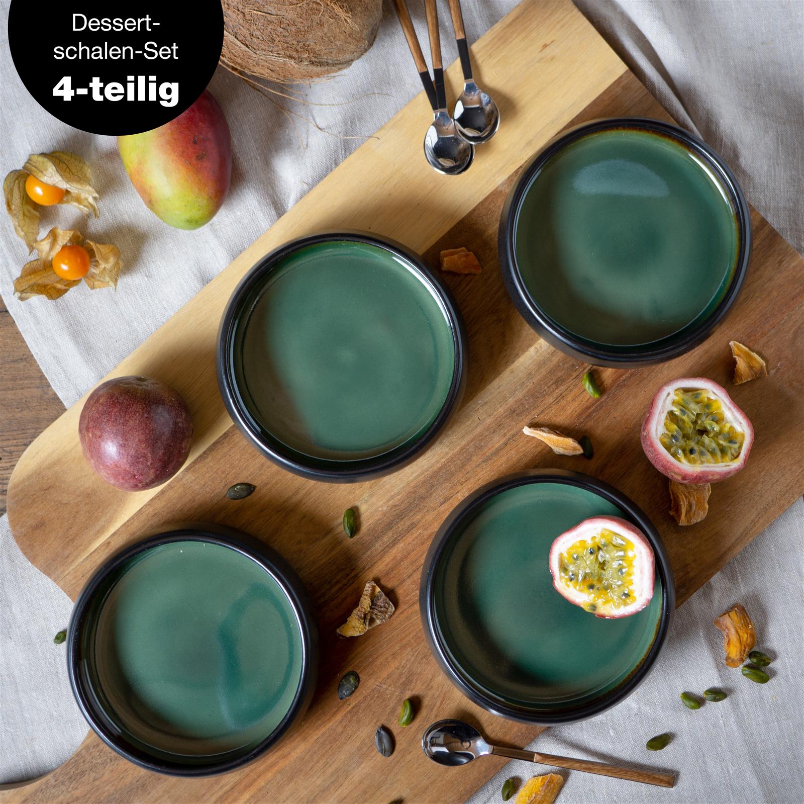 SOLID 4x Dessert Schale grün-Braun Geschirr Set Reaktiv