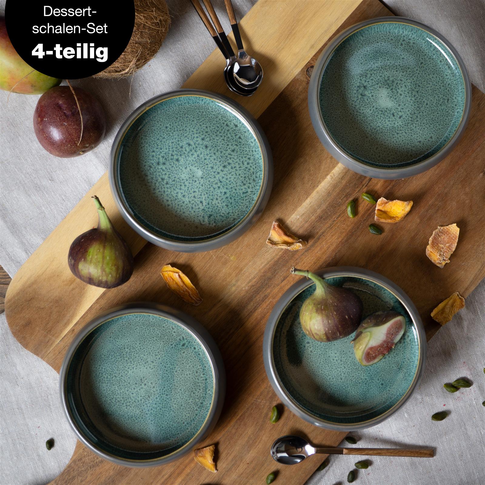 SOLID 4x Dessert Schale grün Geschirr Set Reaktiv