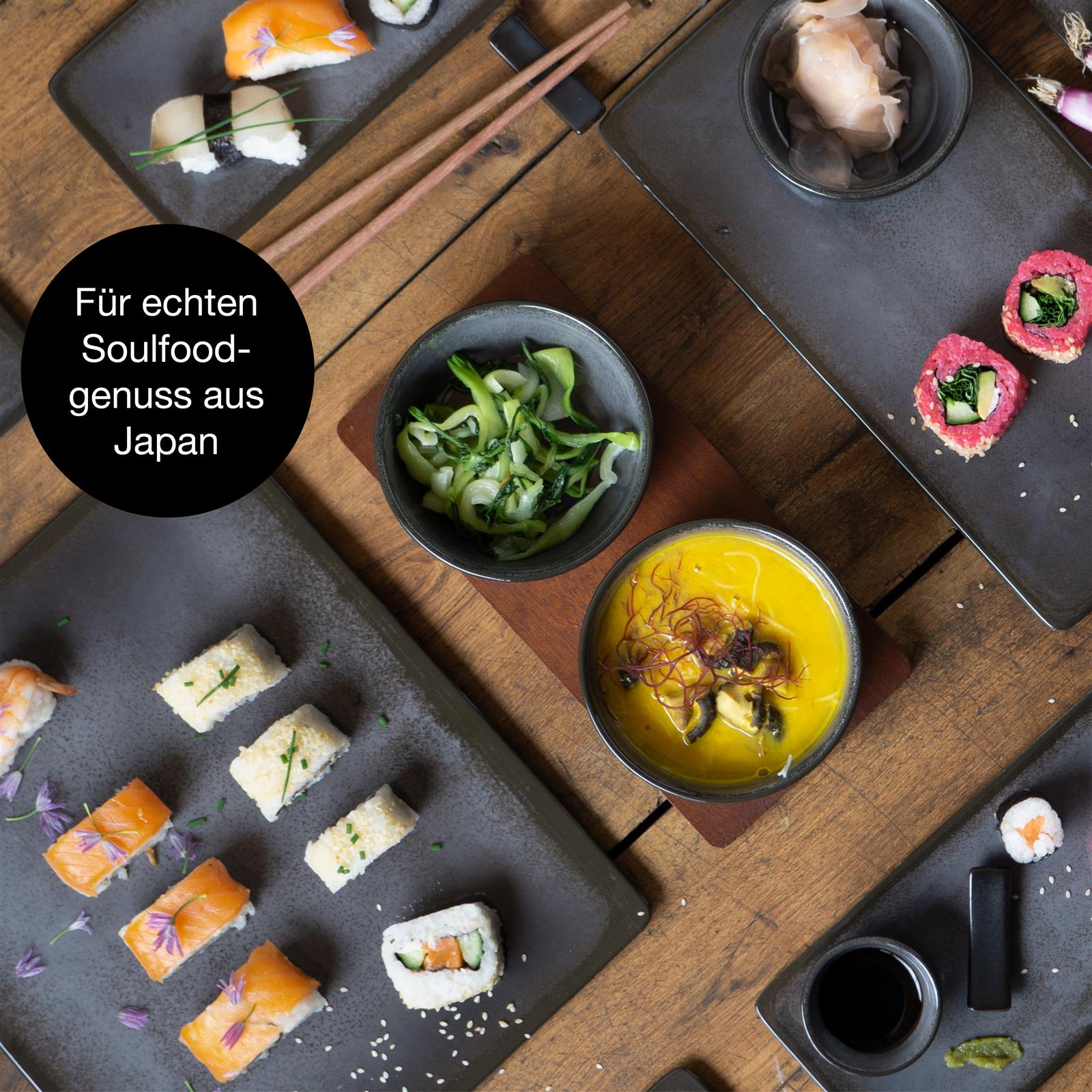 VIDA 29tlg Sushi Teller anthrazit Asia Geschirr Set