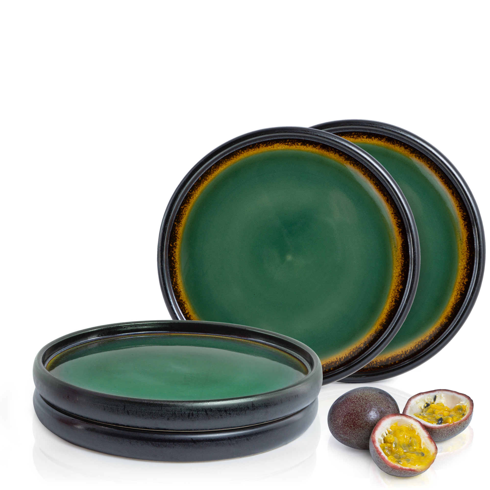 SOLID 4x Dessert Teller grün-Braun Geschirr Set Reaktiv