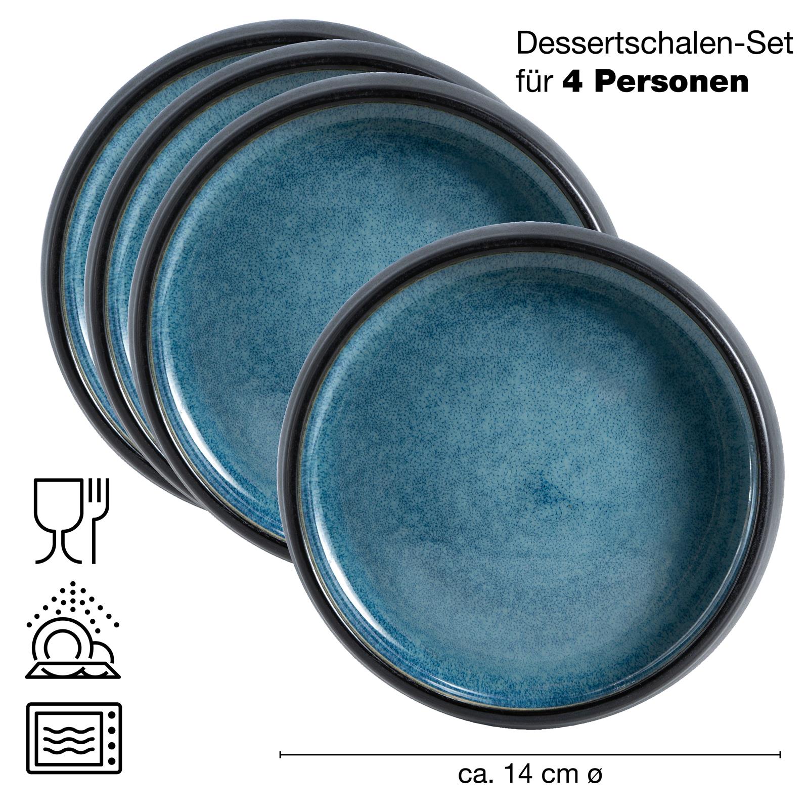 SOLID 4x Dessert Schale blau Geschirr Set Reaktiv