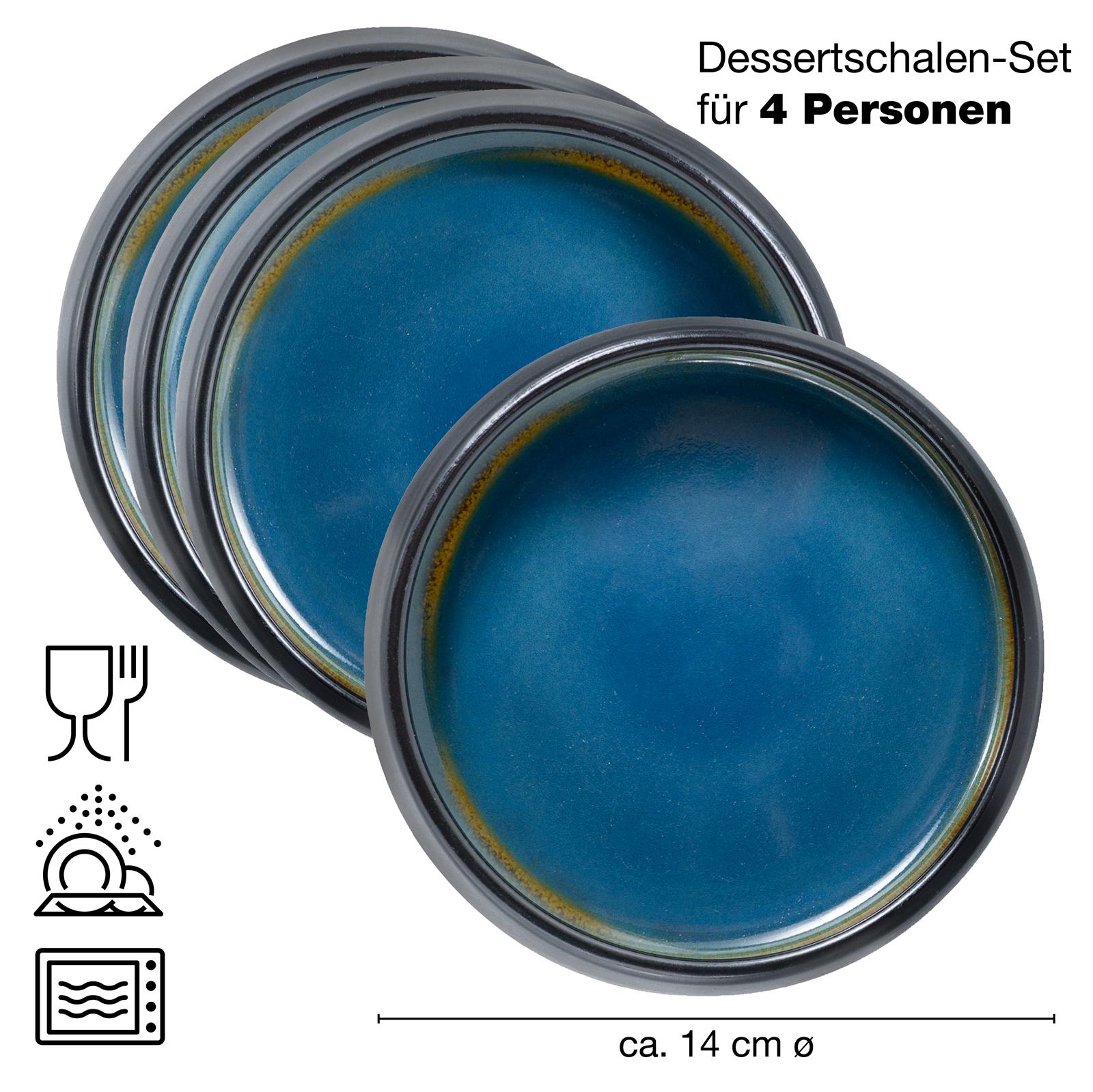 SOLID 4x Dessert Schale blau-Braun Geschirr Set Reaktiv