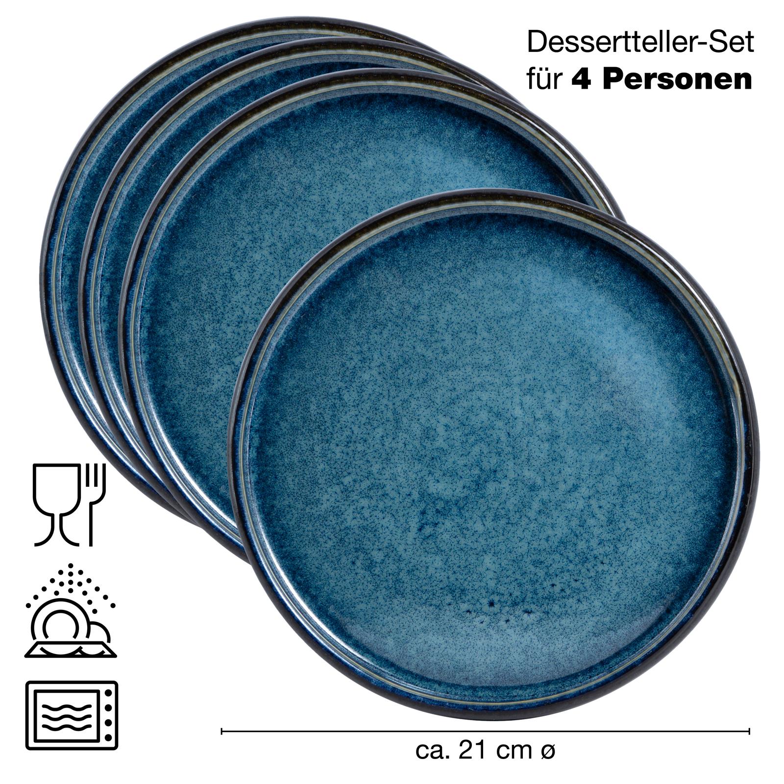 SOLID 4x Dessert Teller blau Geschirr Set Reaktiv