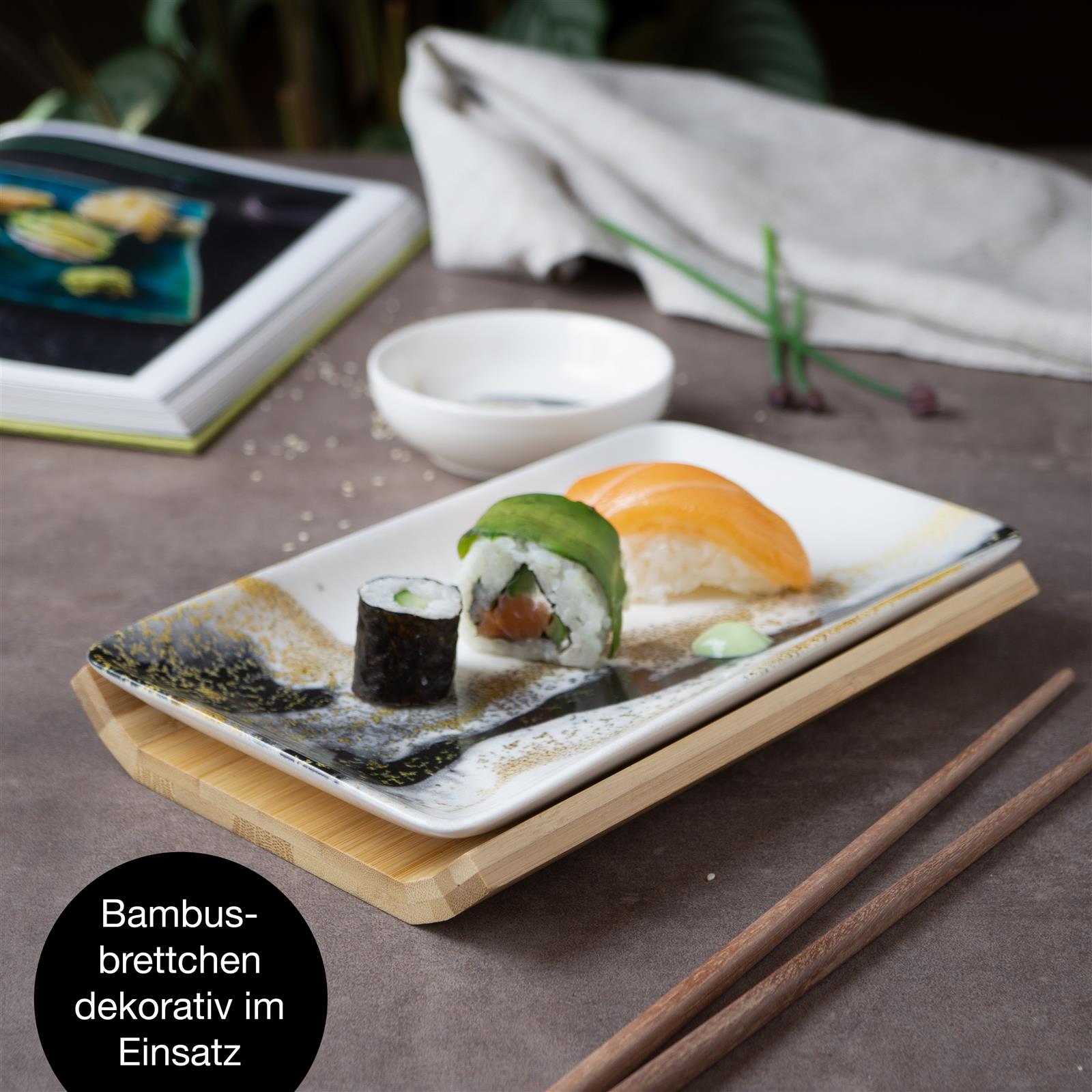 Sushi Set 10tlg Marmor schwarz / gold